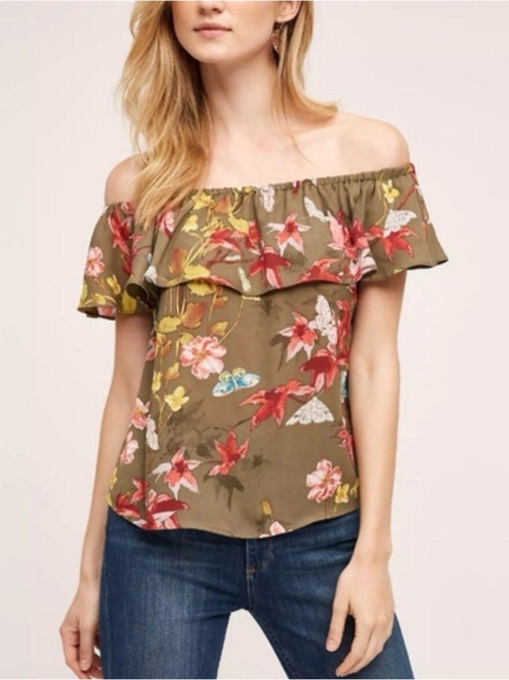 Maeve Anthropologie Valitta Off Shoulder Floral Peasant Blouse Sz S